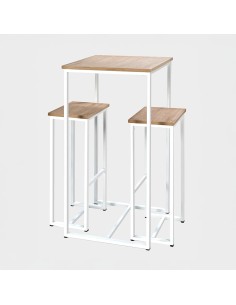 Mesa Alta Troya con 2 Taburetes color Blanco