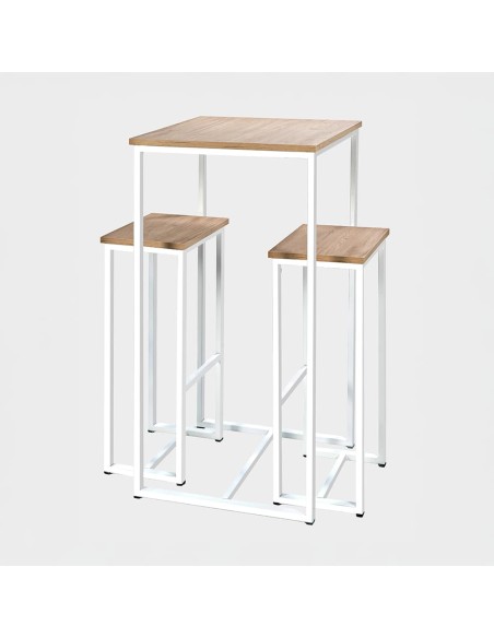 Mesa Alta Troya con 2 Taburetes color Blanco