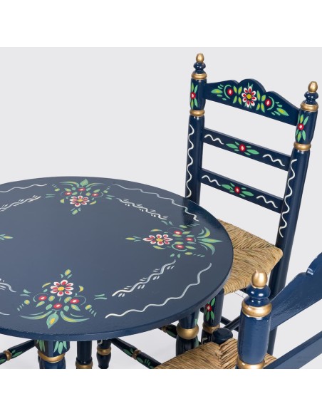 Pack de Mesa e quatro Cadeiras Sevilhanas azuis