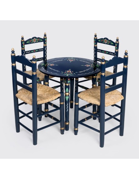Pack de Mesa e quatro Cadeiras Sevilhanas azuis
