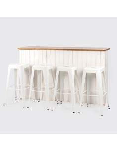 Pacote de balcão de madeira + quatro banquetas