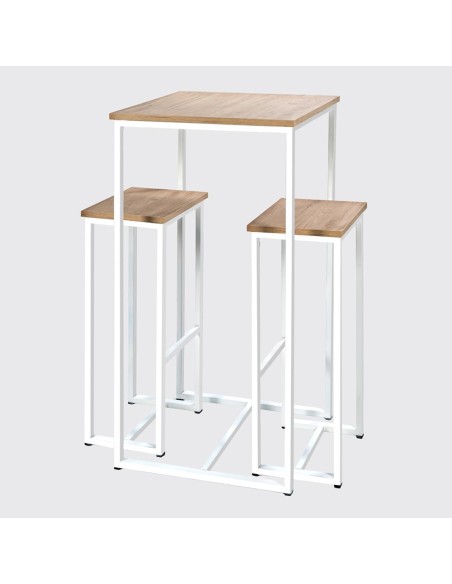 Mesa Alta Troya con 2 Taburetes color Blanco