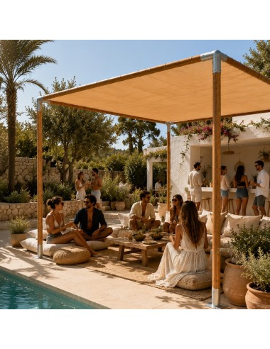 Pérgola Modular de Madera y Tela Portátil