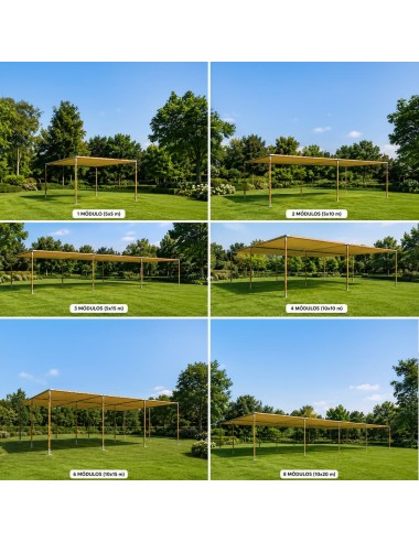Pérgola Modular de Madera y Tela Portátil