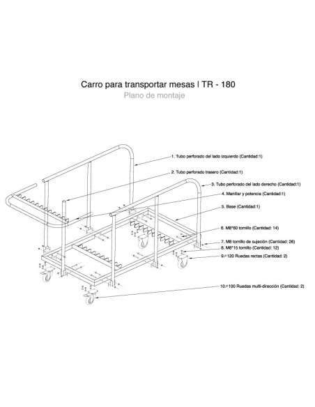 Plano de montaje del carro para mesas plegables universal.
