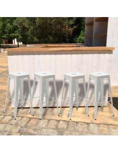 Pack de Mostrador Madera plegable más cuatro Taburetes alto de acero lacado en blanco solycarpa. 2