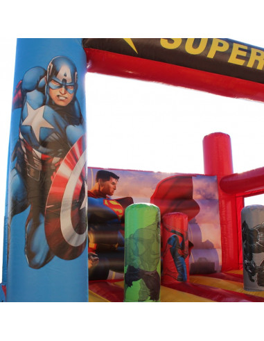 Castillo hinchable plano 4x4 Superhéroes