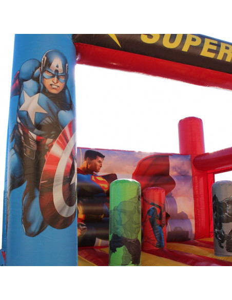 Castillo hinchable plano 4x4 Superhéroes