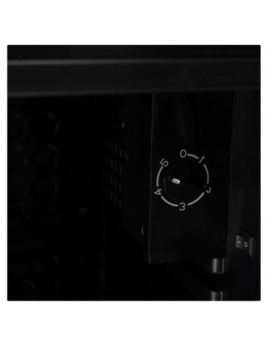 Frigorífico elétrico de 80 L com porta de vidro.