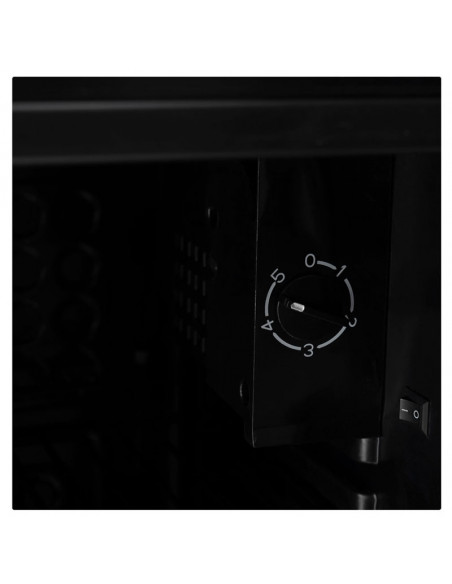 Frigorífico elétrico de 80 L com porta de vidro.