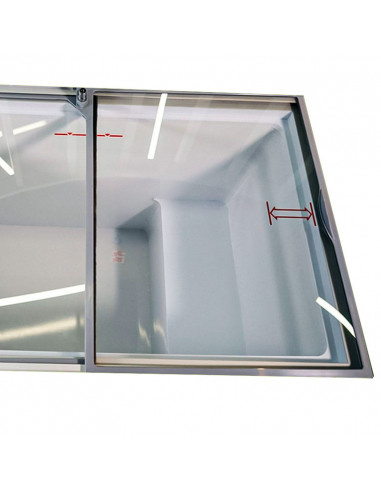 Arcón congelador horizontal Edenox vista de pájaro, puertas de cristal deslizantes.