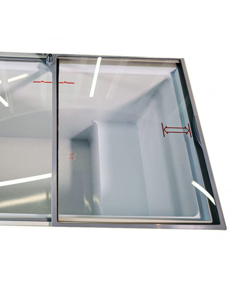 Arcón congelador horizontal Edenox vista de pájaro, puertas de cristal deslizantes.
