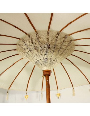 Sombrilla Balinesa en tela y madera con base