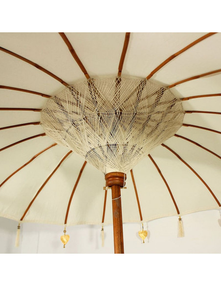 Guarda-chuva Balinês em Tecido e Madeira com Base