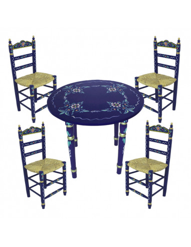 Pack de Mesa e quatro Cadeiras Sevilhanas azuis