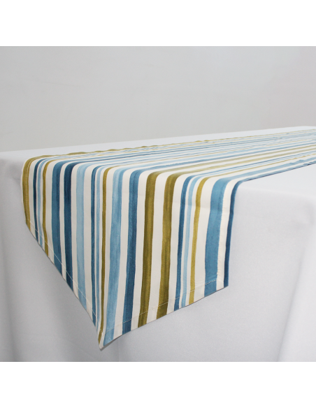 Camino de mesa rayas Ocasión rayas azules de cerca