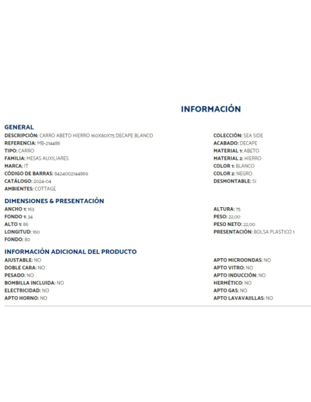 Carro Decapé Blanco 160x80x75