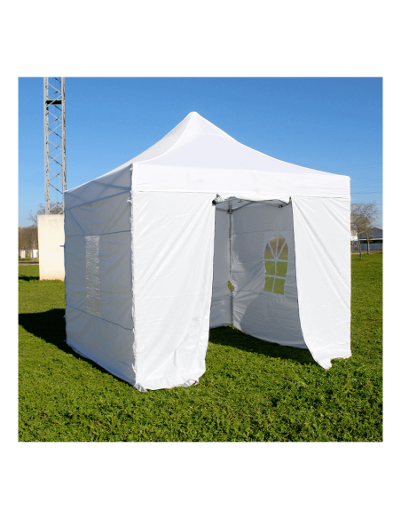 Carpa Plegable 3x3 Premium montada con laterales lado izquierdo