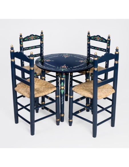 Pack de Mesa y cuatro Sillas Sevillanas azul