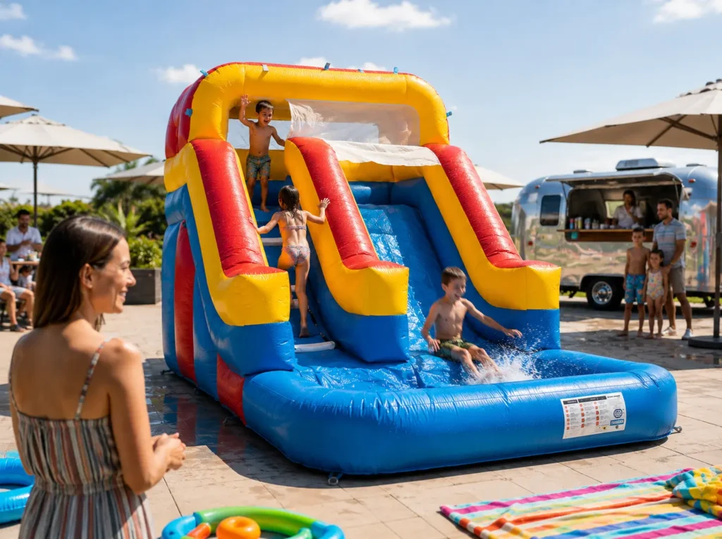 Zona infantil con hinchable para fiesta de verano