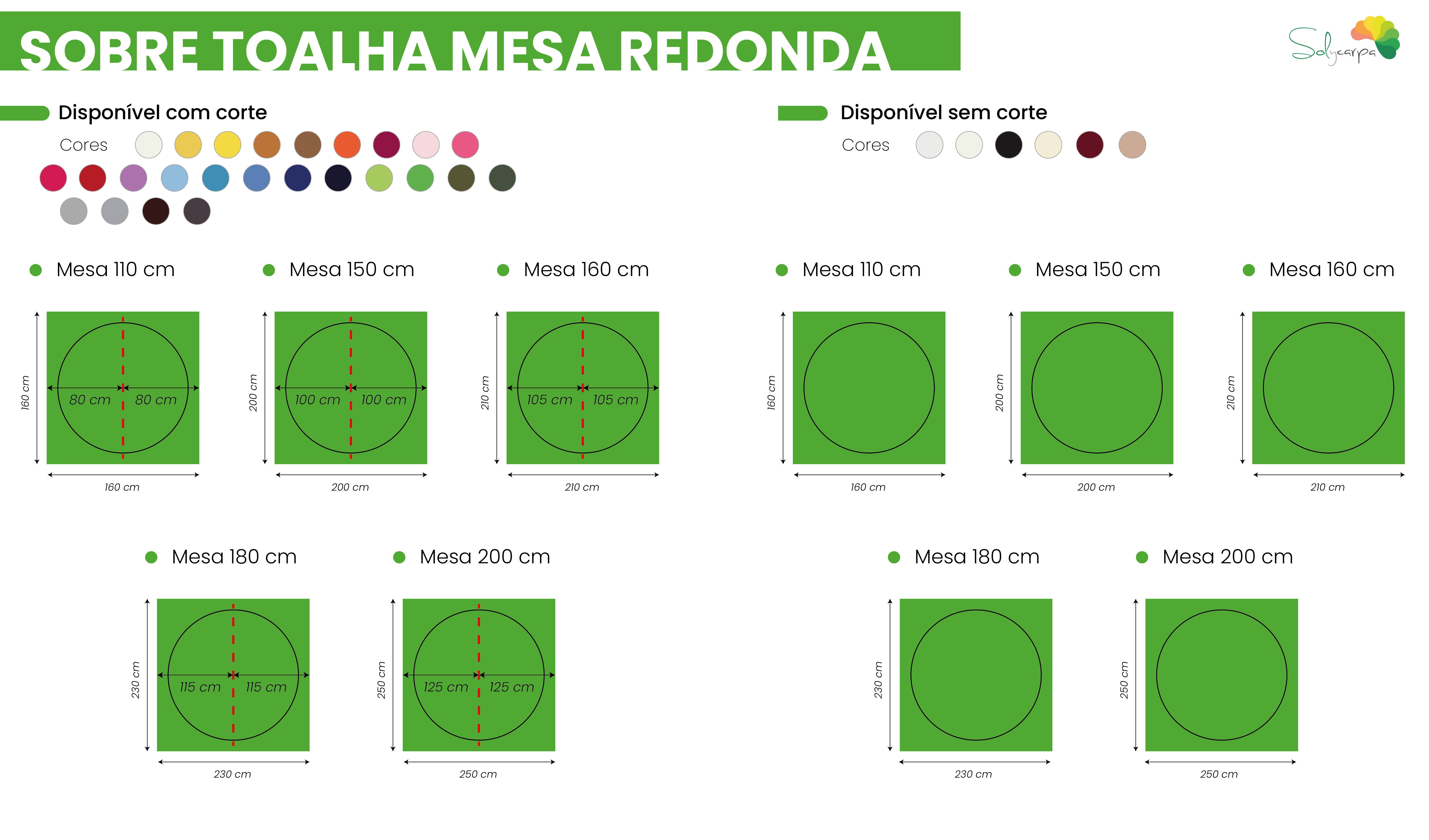 Medidas de capas de toalhas de mesa redondas