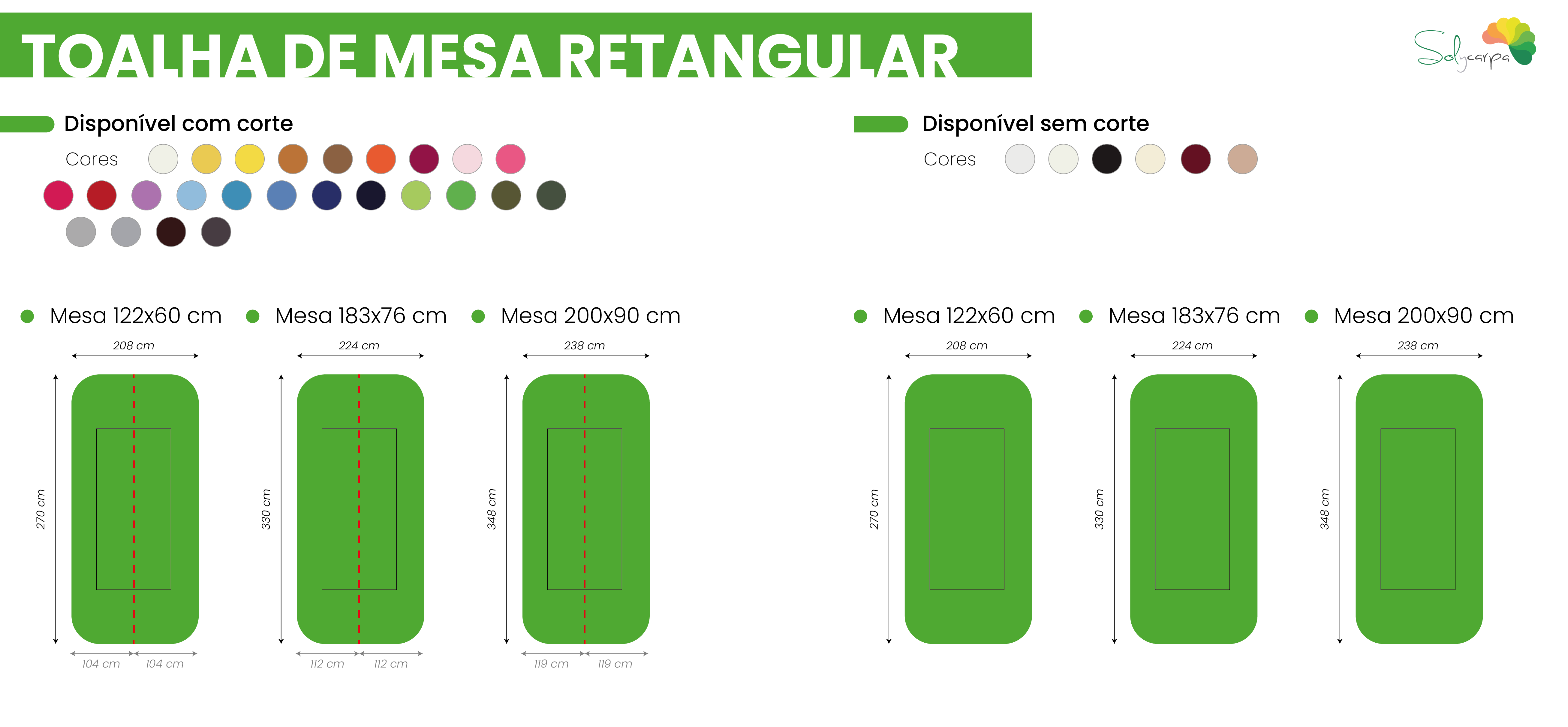 medidas de toalha de mesa retangular