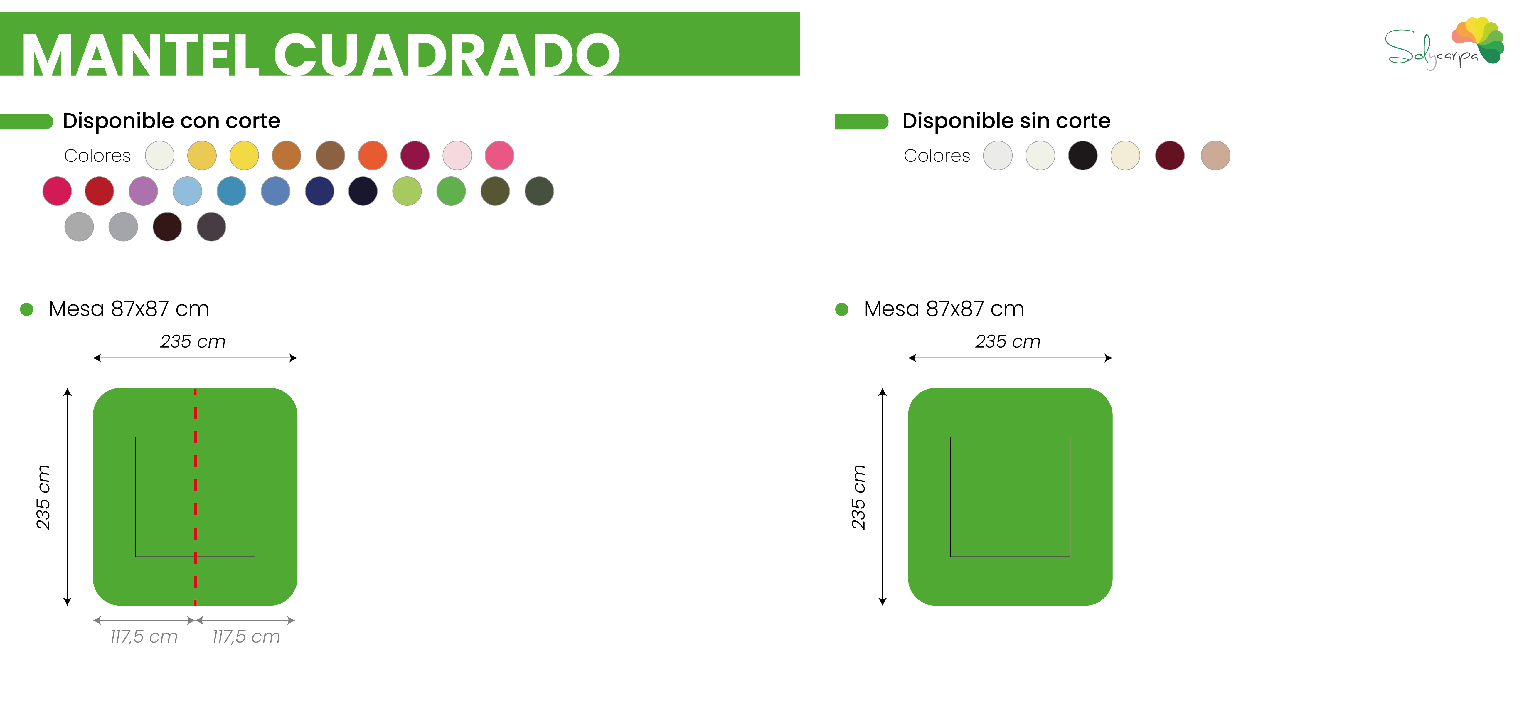 Medidas manteles cuadrados